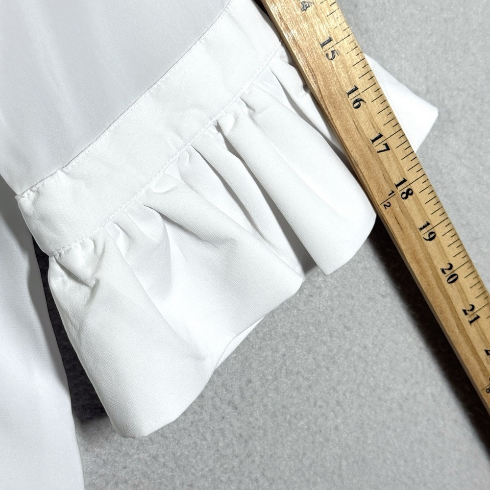 Gretchen Scott Top Womens Medium Priss White Button Blouse Ruffle Sleeve Career - Picture 10 of 12